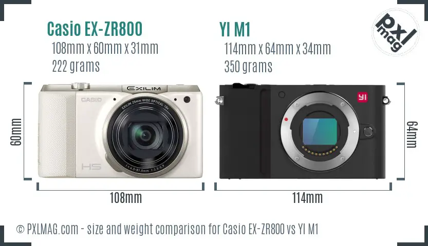 Casio EX-ZR800 vs YI M1 size comparison