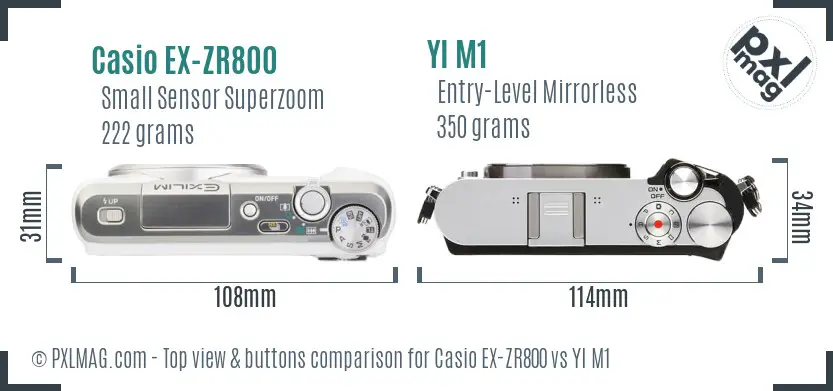 Casio EX-ZR800 vs YI M1 top view buttons comparison