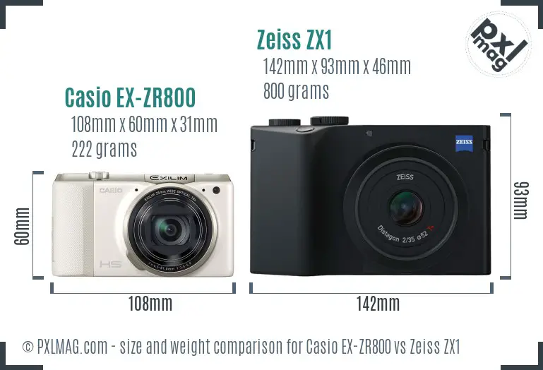 Casio EX-ZR800 vs Zeiss ZX1 size comparison