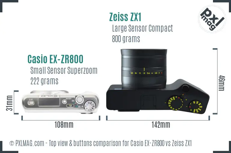 Casio EX-ZR800 vs Zeiss ZX1 top view buttons comparison
