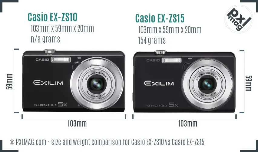 Casio EX-ZS10 vs Casio EX-ZS15 size comparison