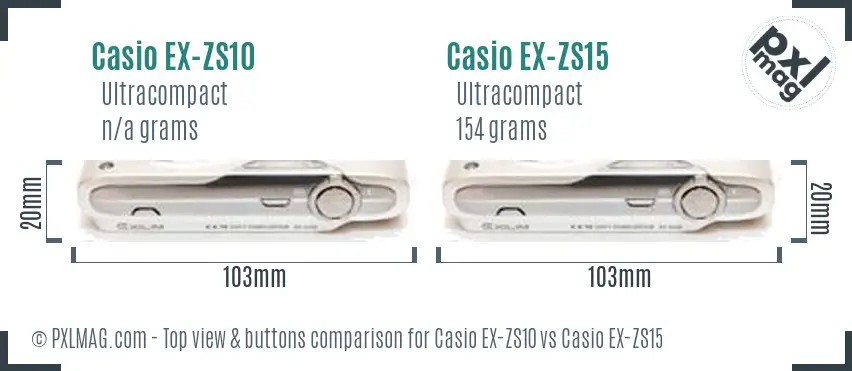 Casio EX-ZS10 vs Casio EX-ZS15 top view buttons comparison