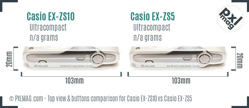 Casio EX-ZS10 vs Casio EX-ZS5 top view buttons comparison