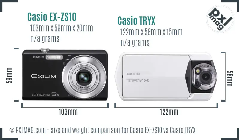 Casio EX-ZS10 vs Casio TRYX size comparison