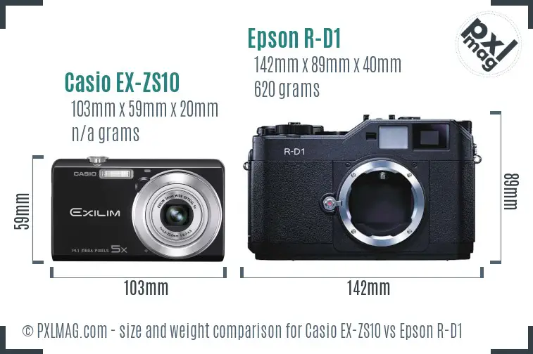 Casio EX-ZS10 vs Epson R-D1 size comparison Casio EX-ZS10 vs Epson R-D1 size comparison