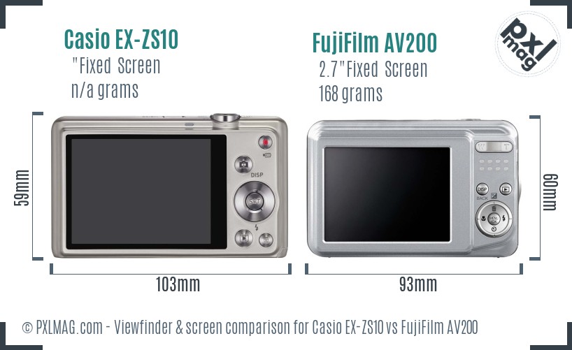 Casio EX-ZS10 vs FujiFilm AV200 Screen and Viewfinder comparison