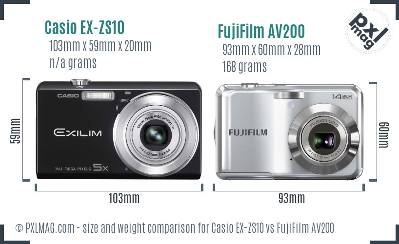 Casio EX-ZS10 vs FujiFilm AV200 size comparison Casio EX-ZS10 vs FujiFilm AV200 size comparison