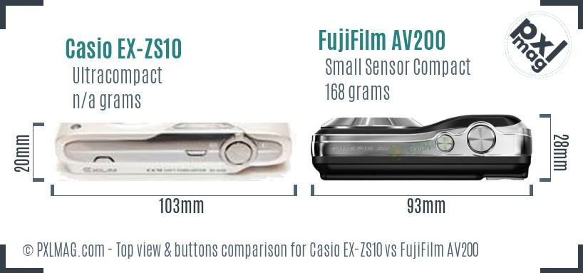 Casio EX-ZS10 vs FujiFilm AV200 top view buttons comparison