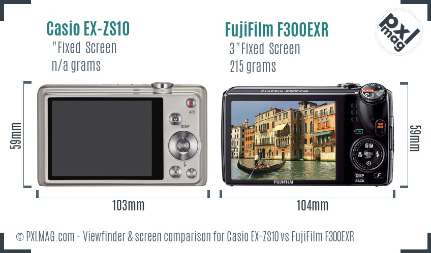 Casio EX-ZS10 vs FujiFilm F300EXR Screen and Viewfinder comparison