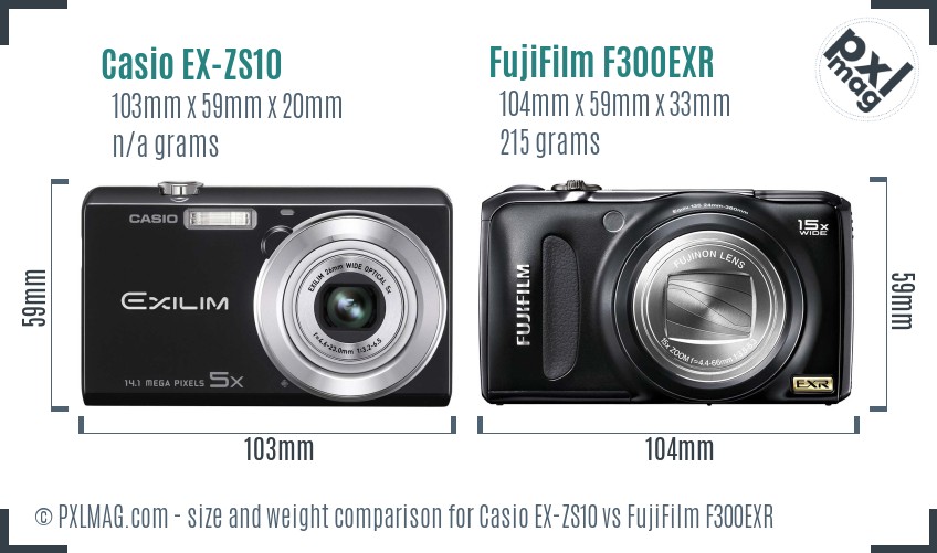 Casio EX-ZS10 vs FujiFilm F300EXR size comparison