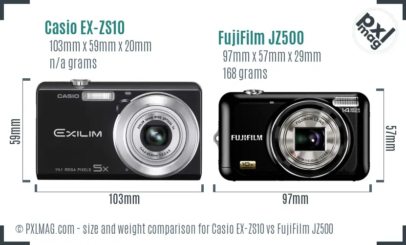 Casio EX-ZS10 vs FujiFilm JZ500 size comparison