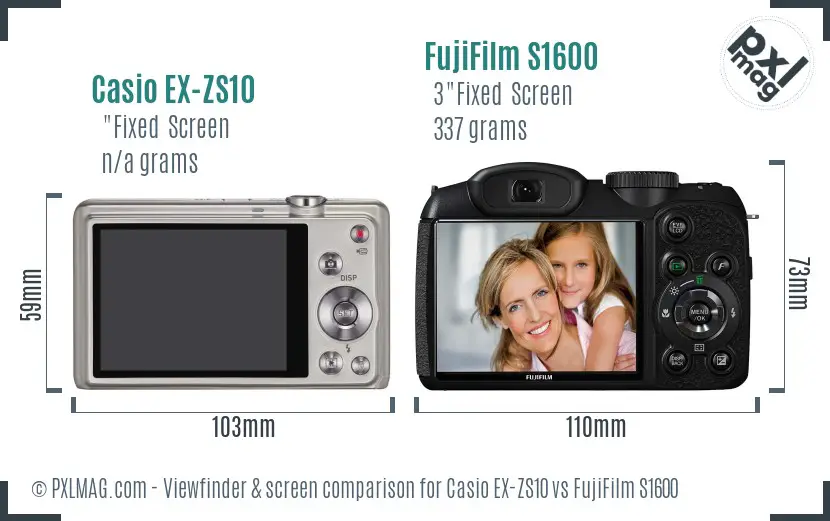 Casio EX-ZS10 vs FujiFilm S1600 Screen and Viewfinder comparison
