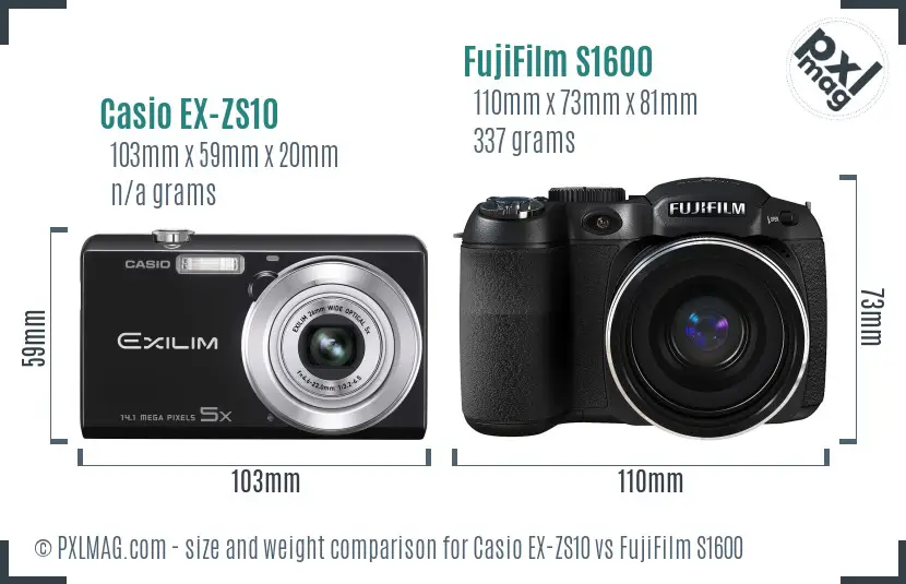 Casio EX-ZS10 vs FujiFilm S1600 size comparison