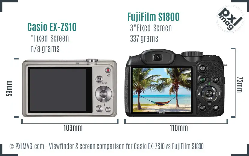 Casio EX-ZS10 vs FujiFilm S1800 Screen and Viewfinder comparison