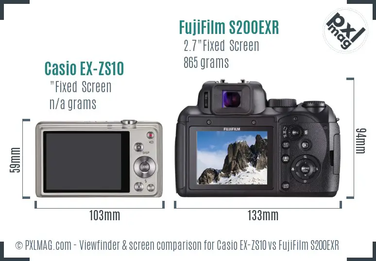 Casio EX-ZS10 vs FujiFilm S200EXR Screen and Viewfinder comparison