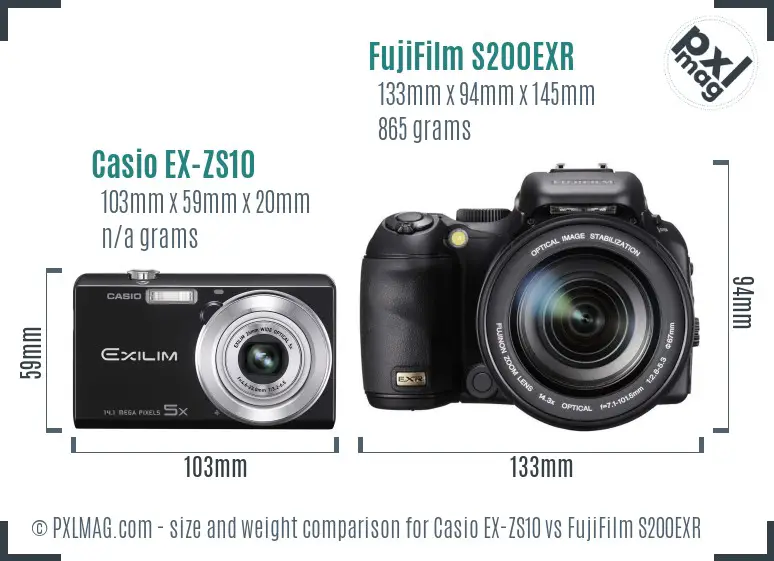 Casio EX-ZS10 vs FujiFilm S200EXR size comparison