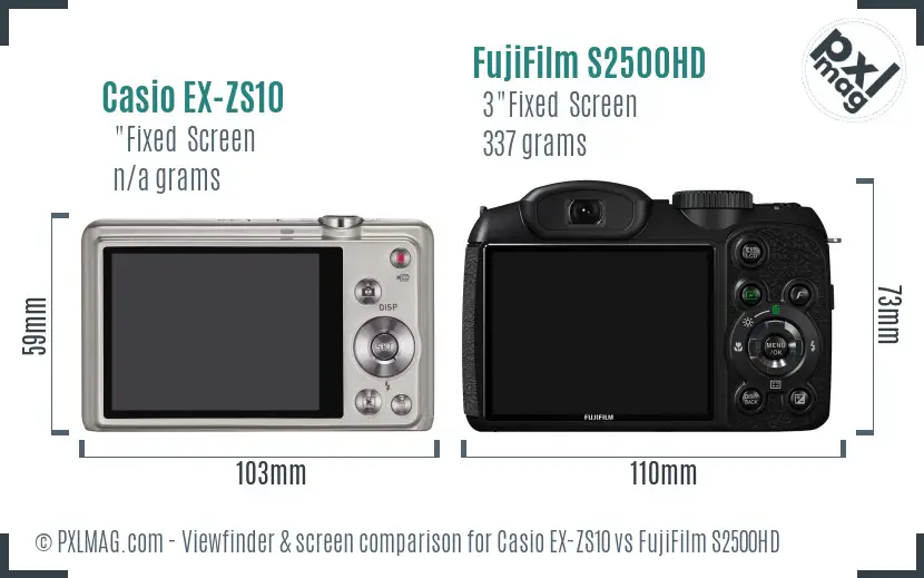 Casio EX-ZS10 vs FujiFilm S2500HD Screen and Viewfinder comparison