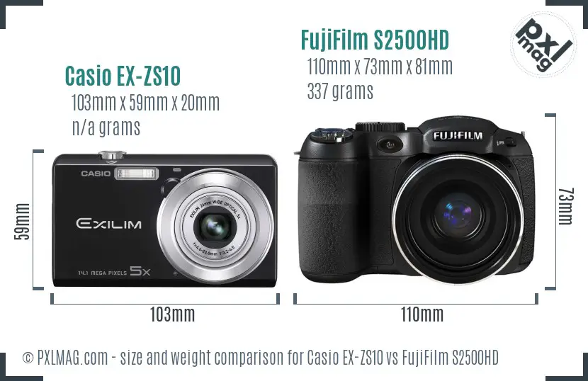 Casio EX-ZS10 vs FujiFilm S2500HD size comparison