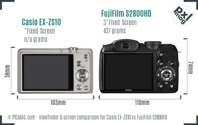 Casio EX-ZS10 vs FujiFilm S2800HD Screen and Viewfinder comparison