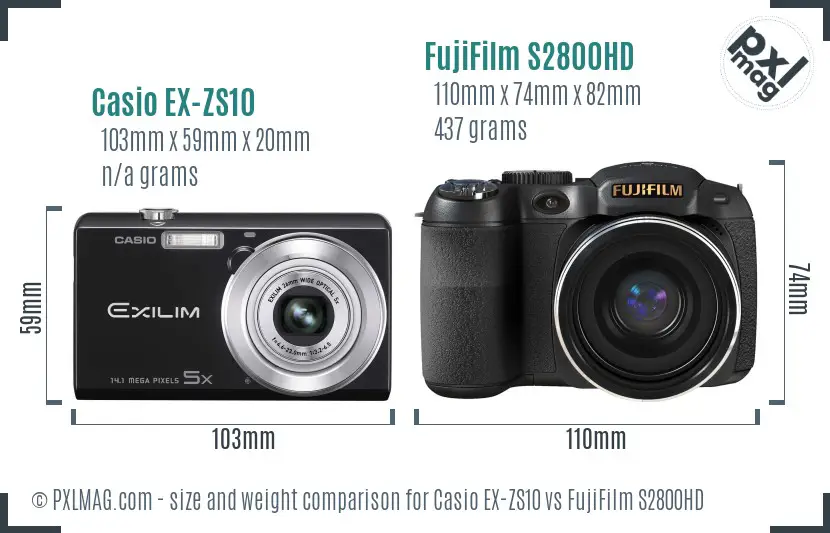 Casio EX-ZS10 vs FujiFilm S2800HD size comparison