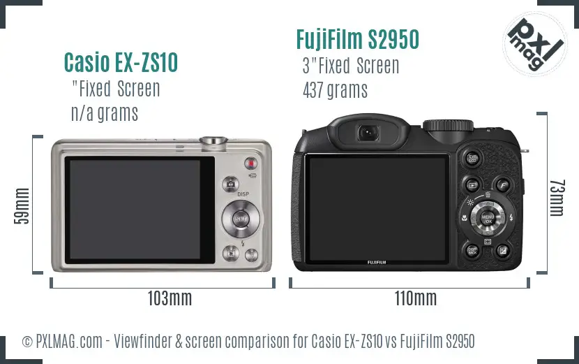 Casio EX-ZS10 vs FujiFilm S2950 Screen and Viewfinder comparison