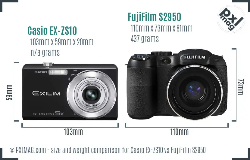 Casio EX-ZS10 vs FujiFilm S2950 size comparison