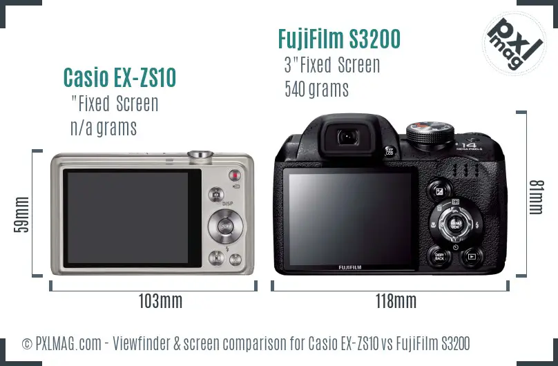 Casio EX-ZS10 vs FujiFilm S3200 Screen and Viewfinder comparison
