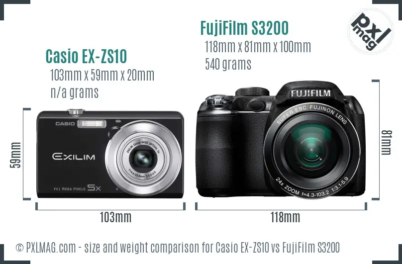 Casio EX-ZS10 vs FujiFilm S3200 size comparison