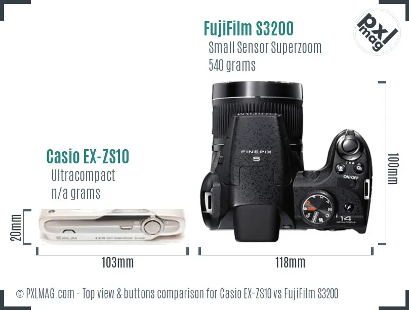 Casio EX-ZS10 vs FujiFilm S3200 top view buttons comparison