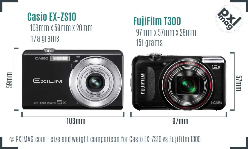 Casio EX-ZS10 vs FujiFilm T300 size comparison Casio EX-ZS10 vs FujiFilm T300 size comparison