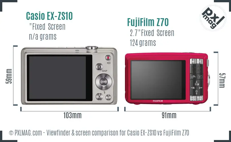 Casio EX-ZS10 vs FujiFilm Z70 Screen and Viewfinder comparison