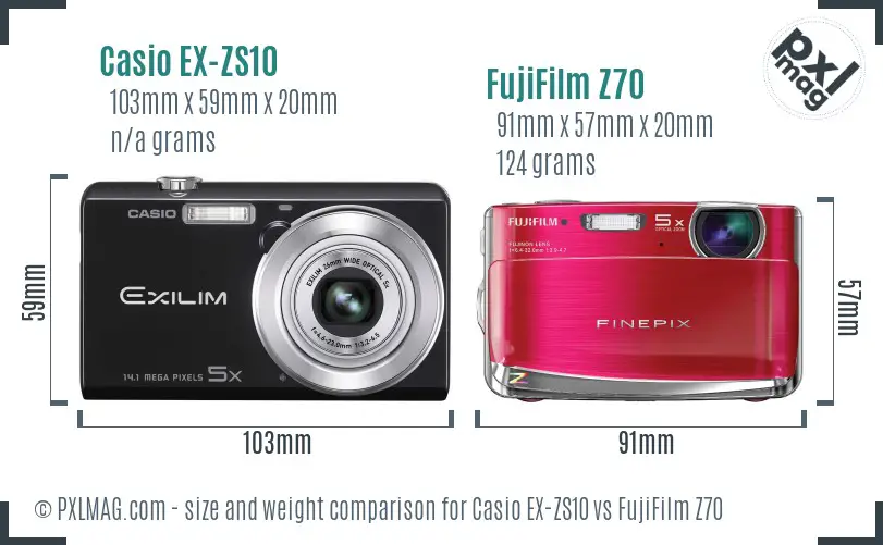 Casio EX-ZS10 vs FujiFilm Z70 size comparison
