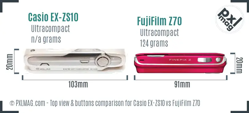 Casio EX-ZS10 vs FujiFilm Z70 top view buttons comparison
