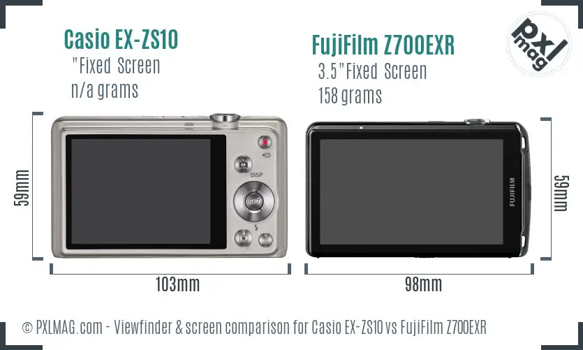 Casio EX-ZS10 vs FujiFilm Z700EXR Screen and Viewfinder comparison