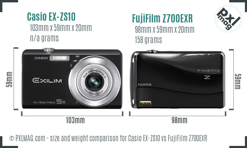 Casio EX-ZS10 vs FujiFilm Z700EXR size comparison
