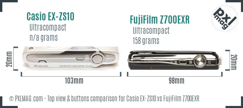 Casio EX-ZS10 vs FujiFilm Z700EXR top view buttons comparison