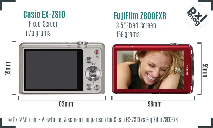 Casio EX-ZS10 vs FujiFilm Z800EXR Screen and Viewfinder comparison