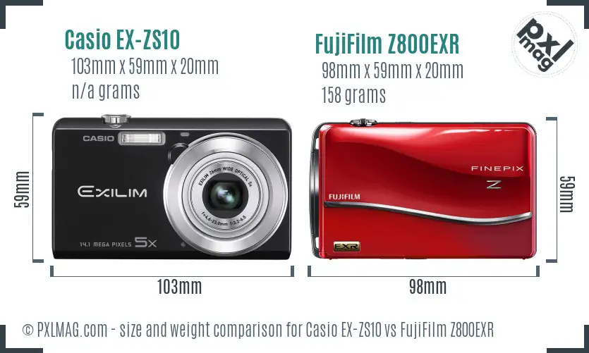Casio EX-ZS10 vs FujiFilm Z800EXR size comparison