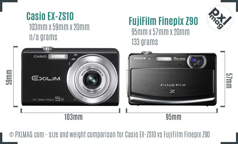Casio EX-ZS10 vs FujiFilm Finepix Z90 size comparison