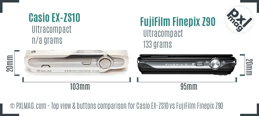 Casio EX-ZS10 vs FujiFilm Finepix Z90 top view buttons comparison