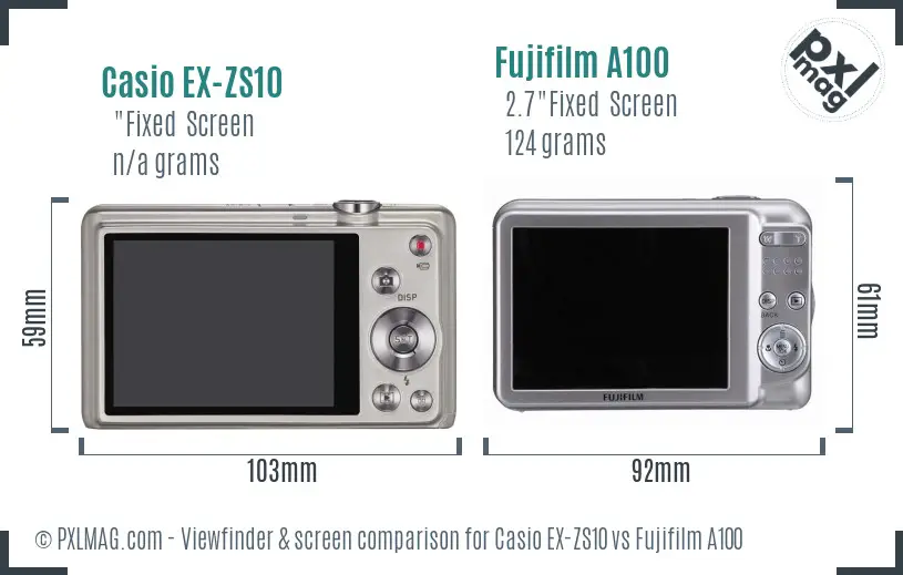 Casio EX-ZS10 vs Fujifilm A100 Screen and Viewfinder comparison