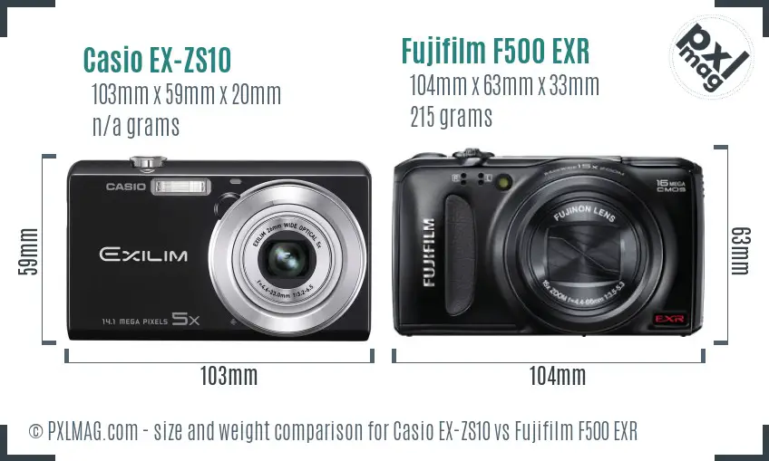 Casio EX-ZS10 vs Fujifilm F500 EXR size comparison