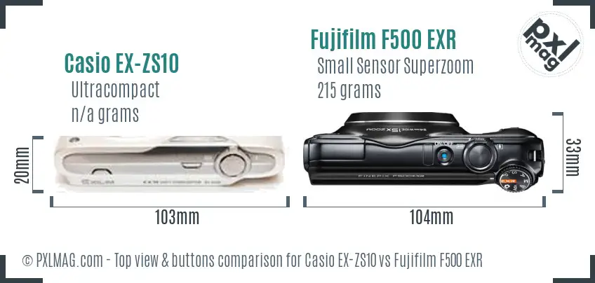 Casio EX-ZS10 vs Fujifilm F500 EXR top view buttons comparison