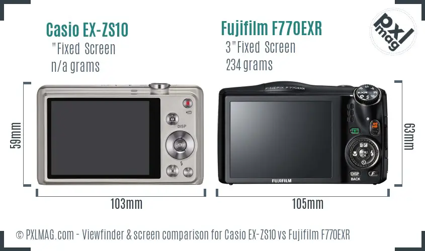 Casio EX-ZS10 vs Fujifilm F770EXR Screen and Viewfinder comparison