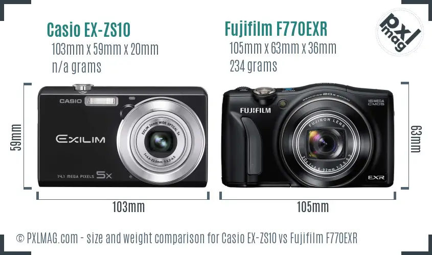 Casio EX-ZS10 vs Fujifilm F770EXR size comparison