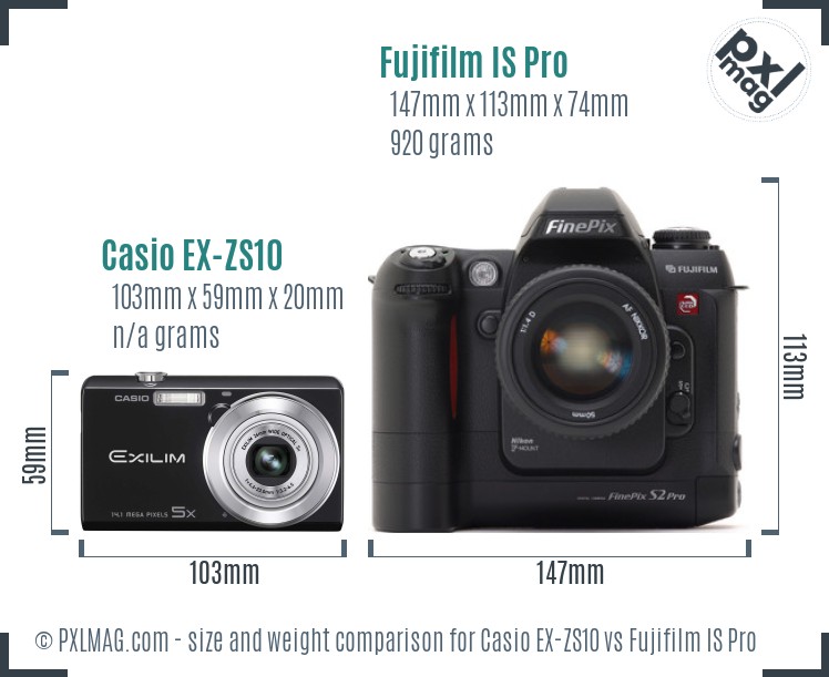 Casio EX-ZS10 vs Fujifilm IS Pro size comparison
