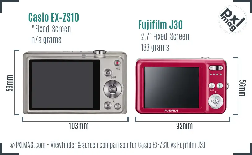 Casio EX-ZS10 vs Fujifilm J30 Screen and Viewfinder comparison