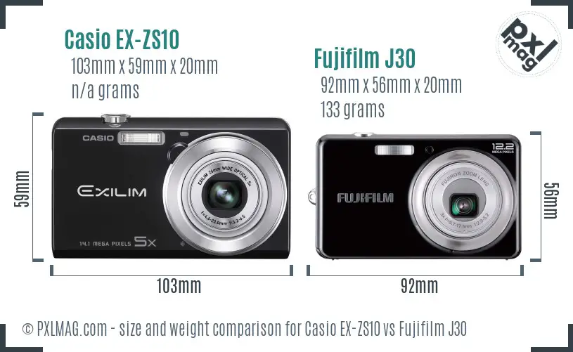 Casio EX-ZS10 vs Fujifilm J30 size comparison