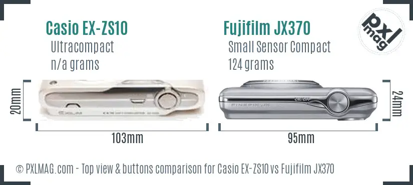 Casio EX-ZS10 vs Fujifilm JX370 top view buttons comparison