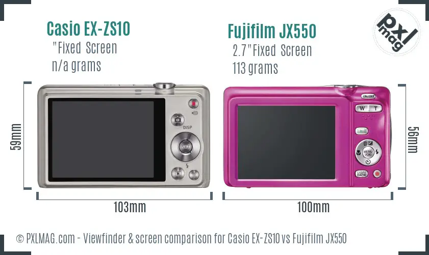 Casio EX-ZS10 vs Fujifilm JX550 Screen and Viewfinder comparison